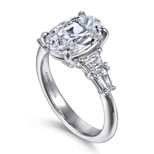 14K White Gold Oval Five Stone Diamond Engagement Ring