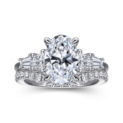 14K White Gold Oval Five Stone Diamond Engagement Ring
