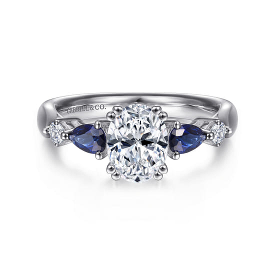 Gabriel - 14K White Gold Oval Five Stone Sapphire and Diamond Engagement Ring