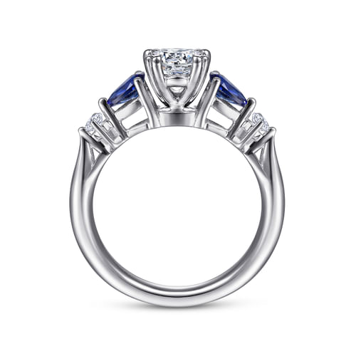 14K White Gold Oval Five Stone Sapphire and Diamond Engagement Ring