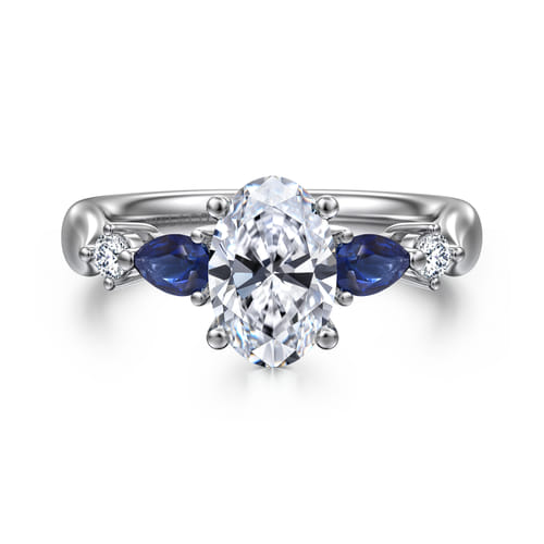 14K White Gold Oval Five Stone Sapphire and Diamond Engagement Ring 14K White Gold Oval Five Stone Sapphire and Diamond Engagement Ring