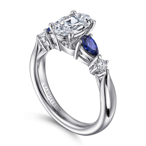 14K White Gold Oval Five Stone Sapphire and Diamond Engagement Ring 14K White Gold Oval Five Stone Sapphire and Diamond Engagement Ring