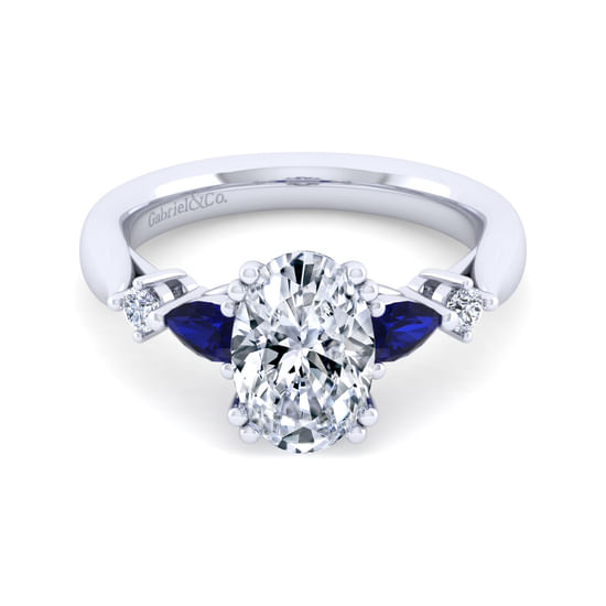 Gabriel - 14K White Gold Oval Five Stone Sapphire and Diamond Engagement Ring