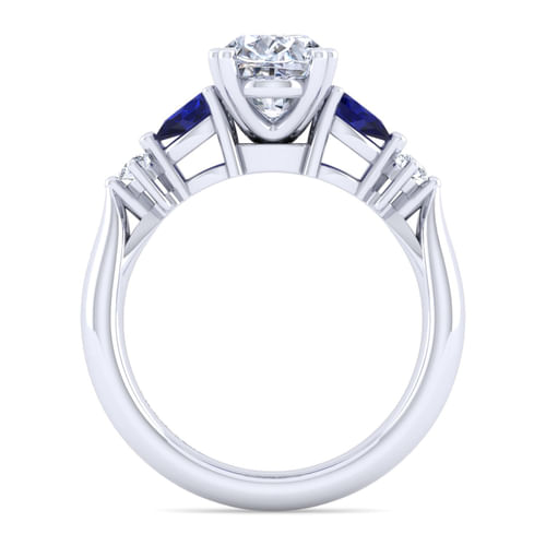 14K White Gold Oval Five Stone Sapphire and Diamond Engagement Ring