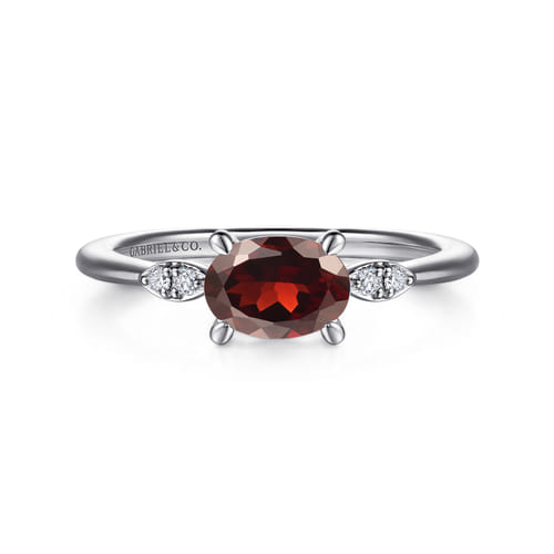14K White Gold Oval Garnet and Diamond Promise Ring 14K White Gold Oval Garnet and Diamond Promise Ring