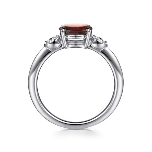 14K White Gold Oval Garnet and Diamond Promise Ring 14K White Gold Oval Garnet and Diamond Promise Ring