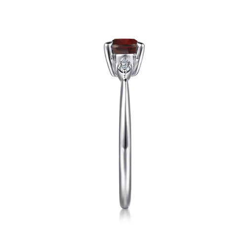 14K White Gold Oval Garnet and Diamond Promise Ring 14K White Gold Oval Garnet and Diamond Promise Ring