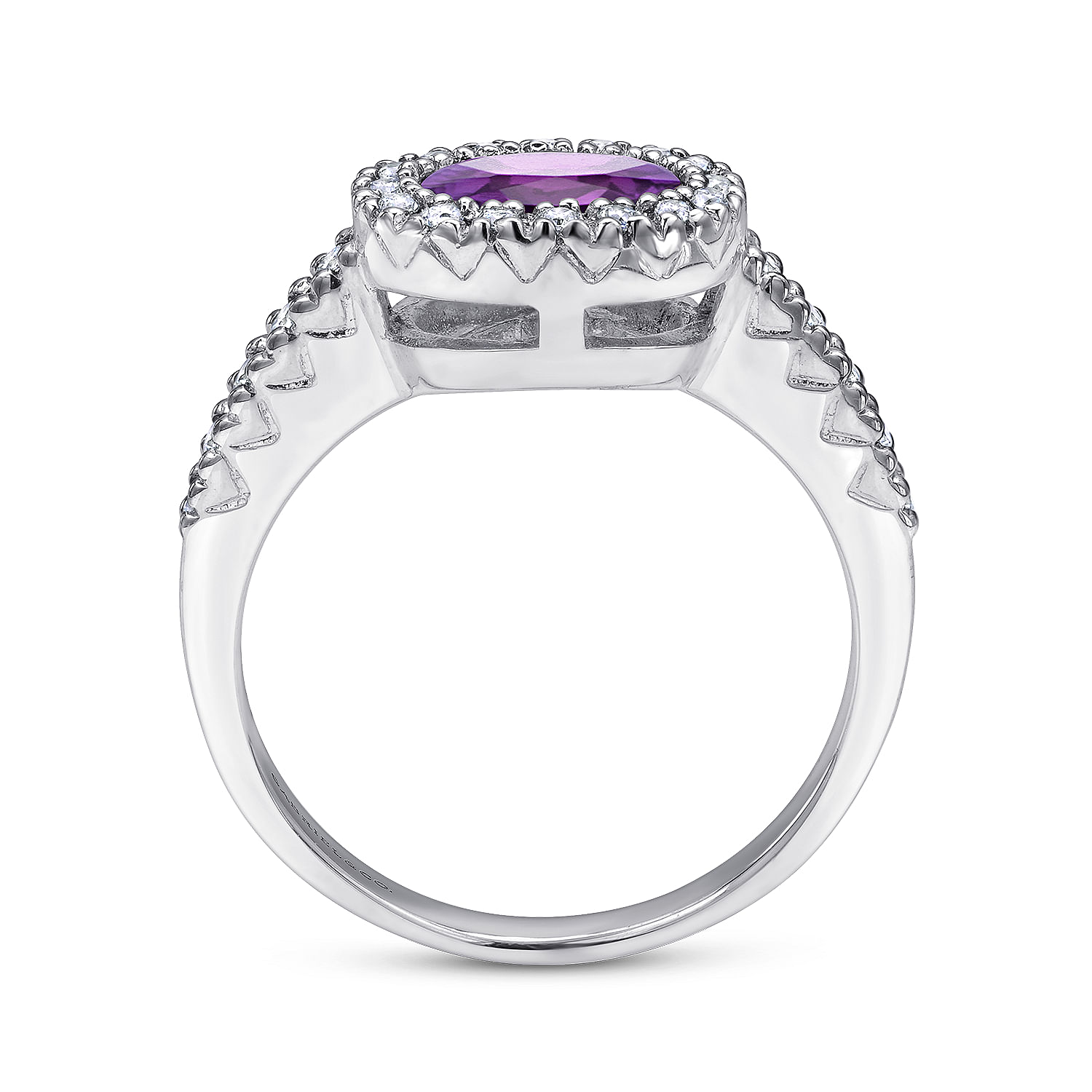 14K White Gold Oval Halo Amethyst and Diamond Ring