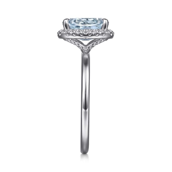 14K White Gold Oval Halo Aquamarine and Diamond Engagement Ring angle 5