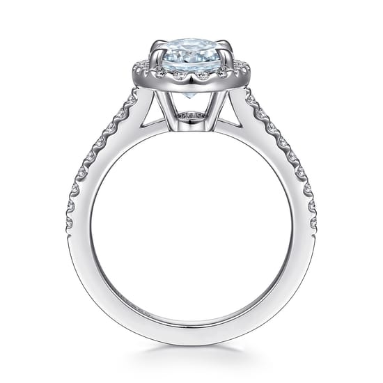 14K White Gold Oval Halo Aquamarine and Diamond Engagement Ring angle 2