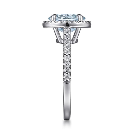 14K White Gold Oval Halo Aquamarine and Diamond Engagement Ring angle 5