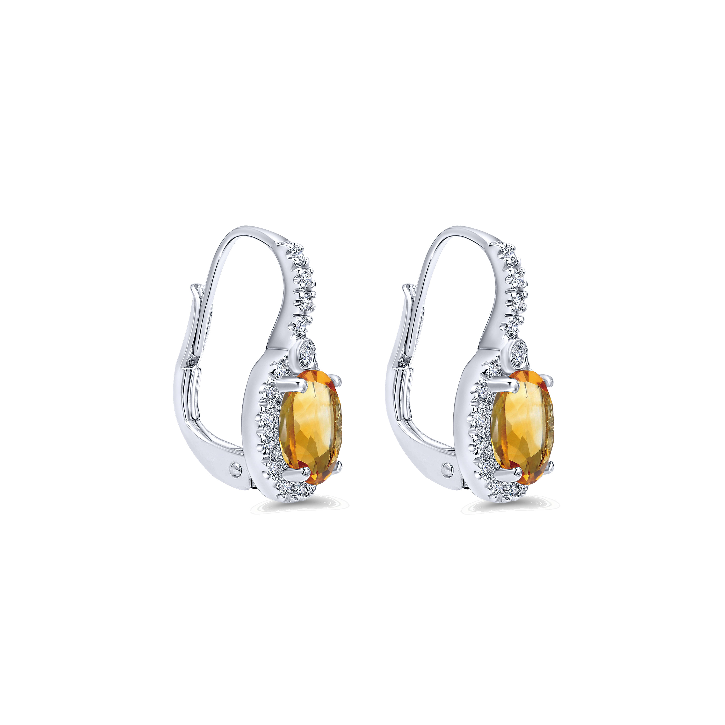 14K White Gold Oval Halo Citrine and Diamond Earrings