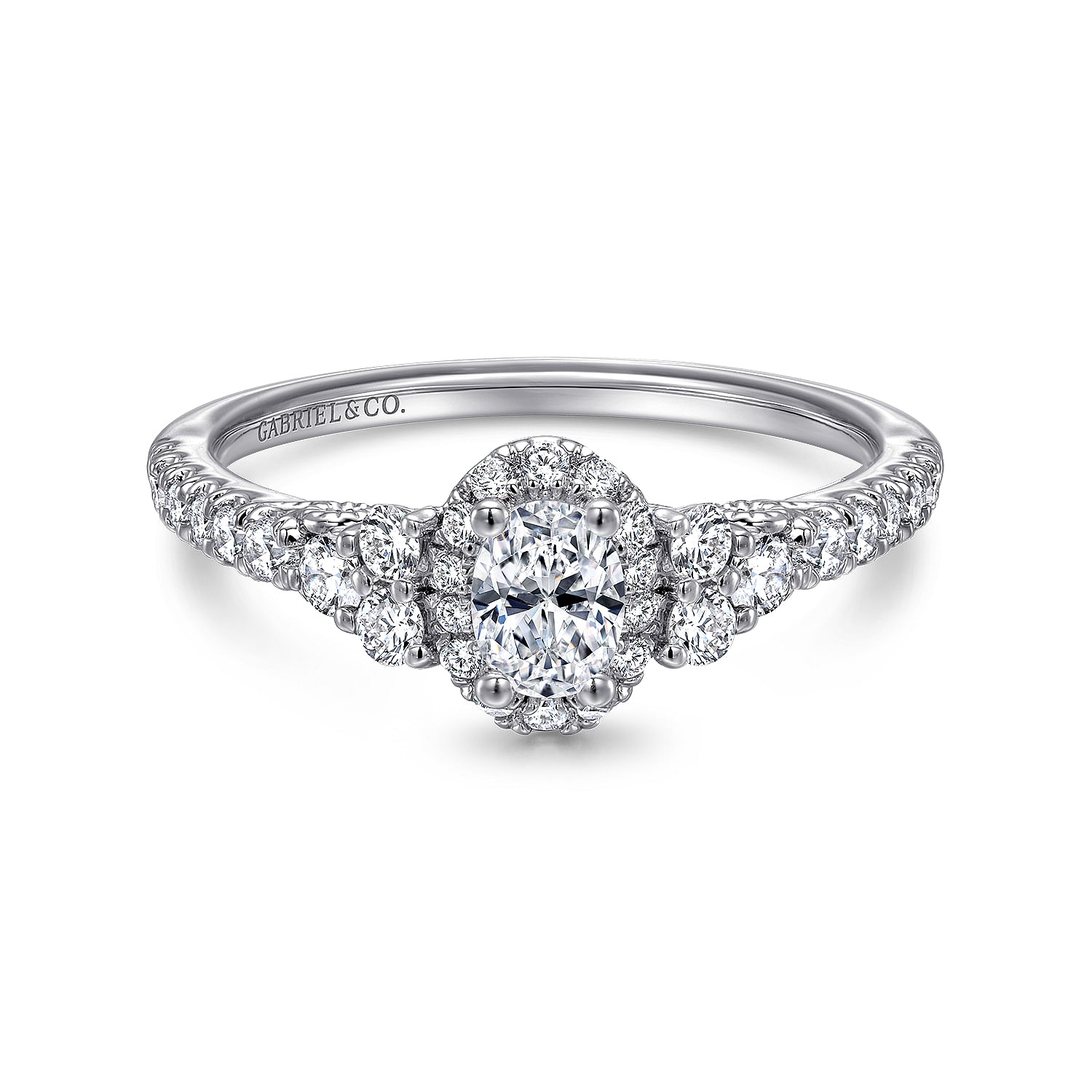 14K White Gold Oval Halo Complete Diamond Engagement Ring