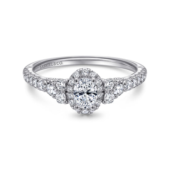 Gabriel - 14K White Gold Oval Halo Complete Diamond Engagement Ring
