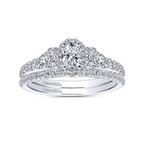 14K White Gold Oval Halo Complete Diamond Engagement Ring