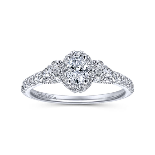 14K White Gold Oval Halo Complete Diamond Engagement Ring