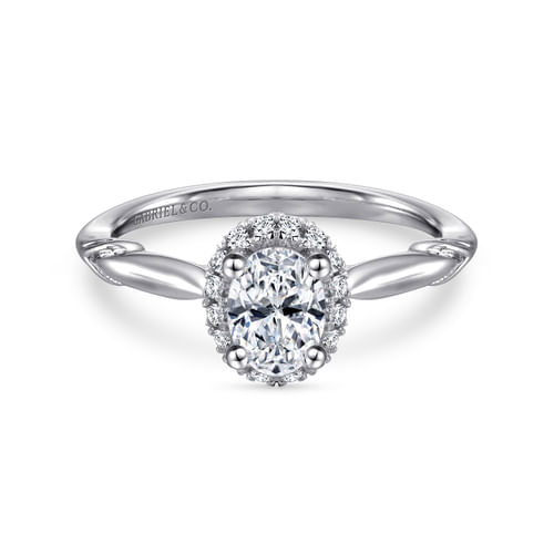 14K White Gold Oval Halo Complete Diamond Engagement Ring