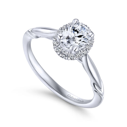 14K White Gold Oval Halo Complete Diamond Engagement Ring