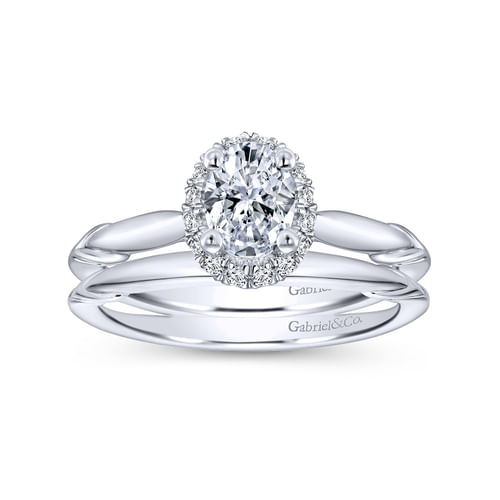 14K White Gold Oval Halo Complete Diamond Engagement Ring