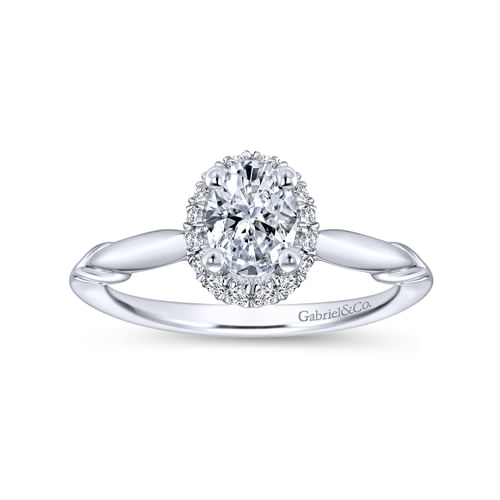 14K White Gold Oval Halo Complete Diamond Engagement Ring