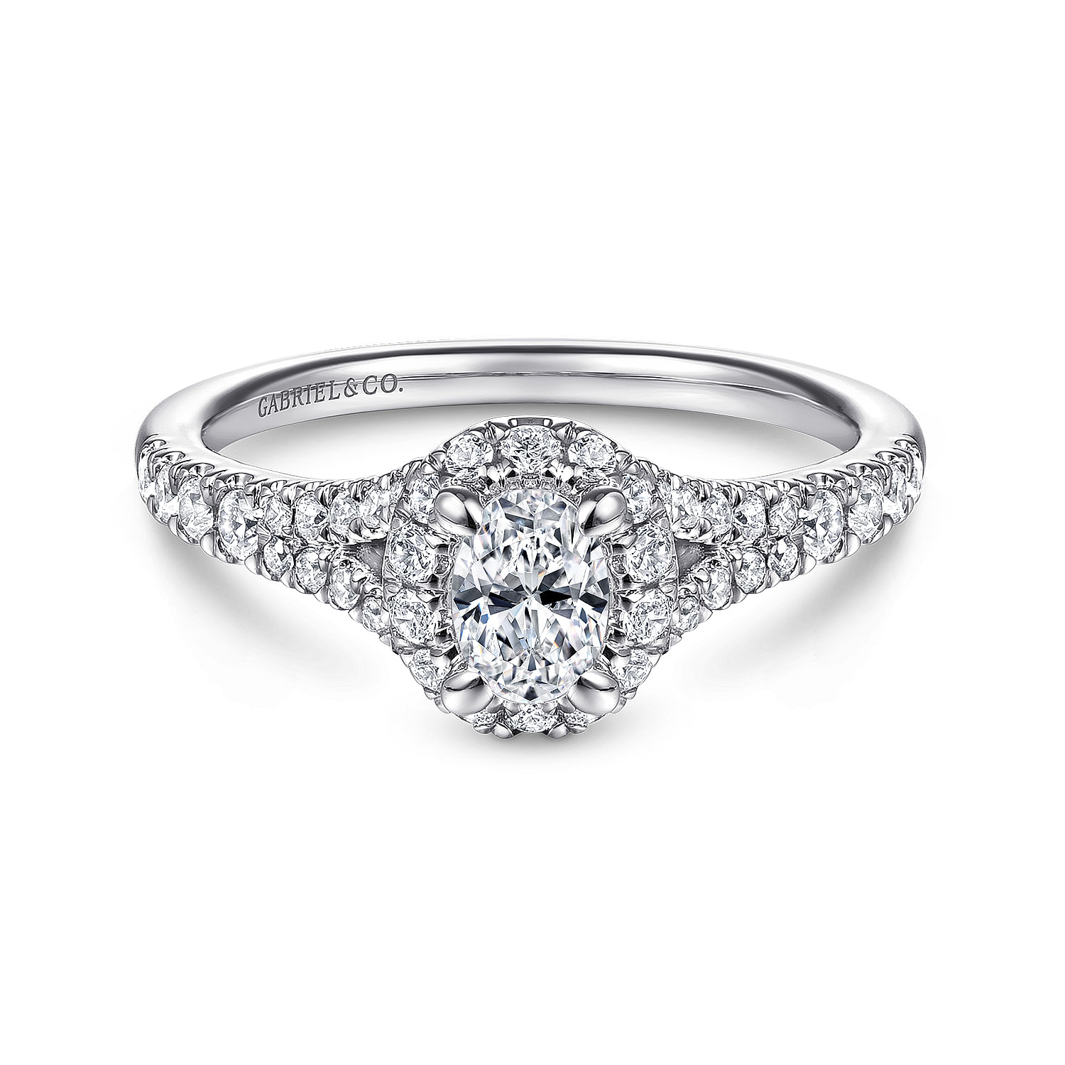 Gabriel - 14K White Gold Oval Halo Complete Diamond Engagement Ring