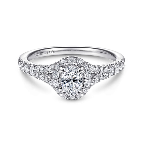 14K White Gold Oval Halo Complete Diamond Engagement Ring