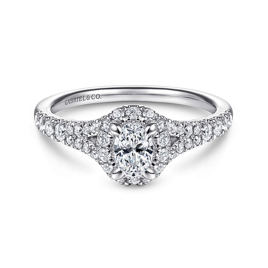 Gabriel - 14K White Gold Oval Halo Complete Diamond Engagement Ring