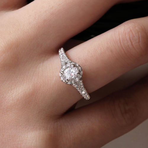 14K White Gold Oval Halo Complete Diamond Engagement Ring