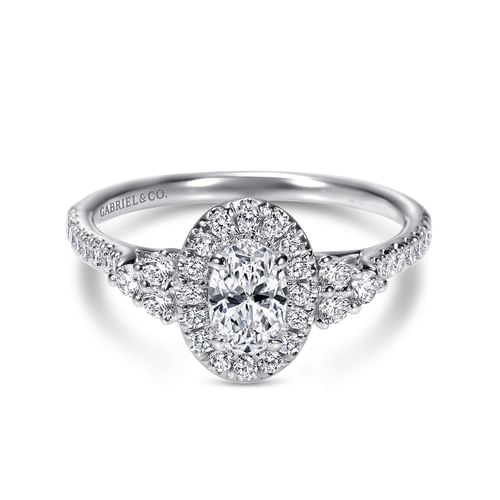14K White Gold Oval Halo Complete Diamond Engagement Ring