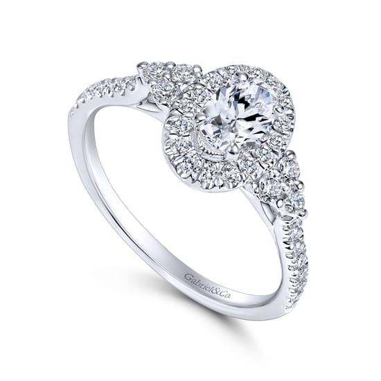 14K White Gold Oval Halo Complete Diamond Engagement Ring angle 3