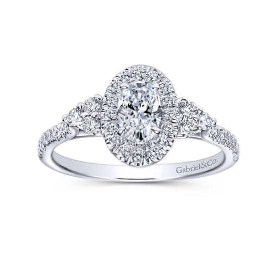 14K White Gold Oval Halo Complete Diamond Engagement Ring angle 5