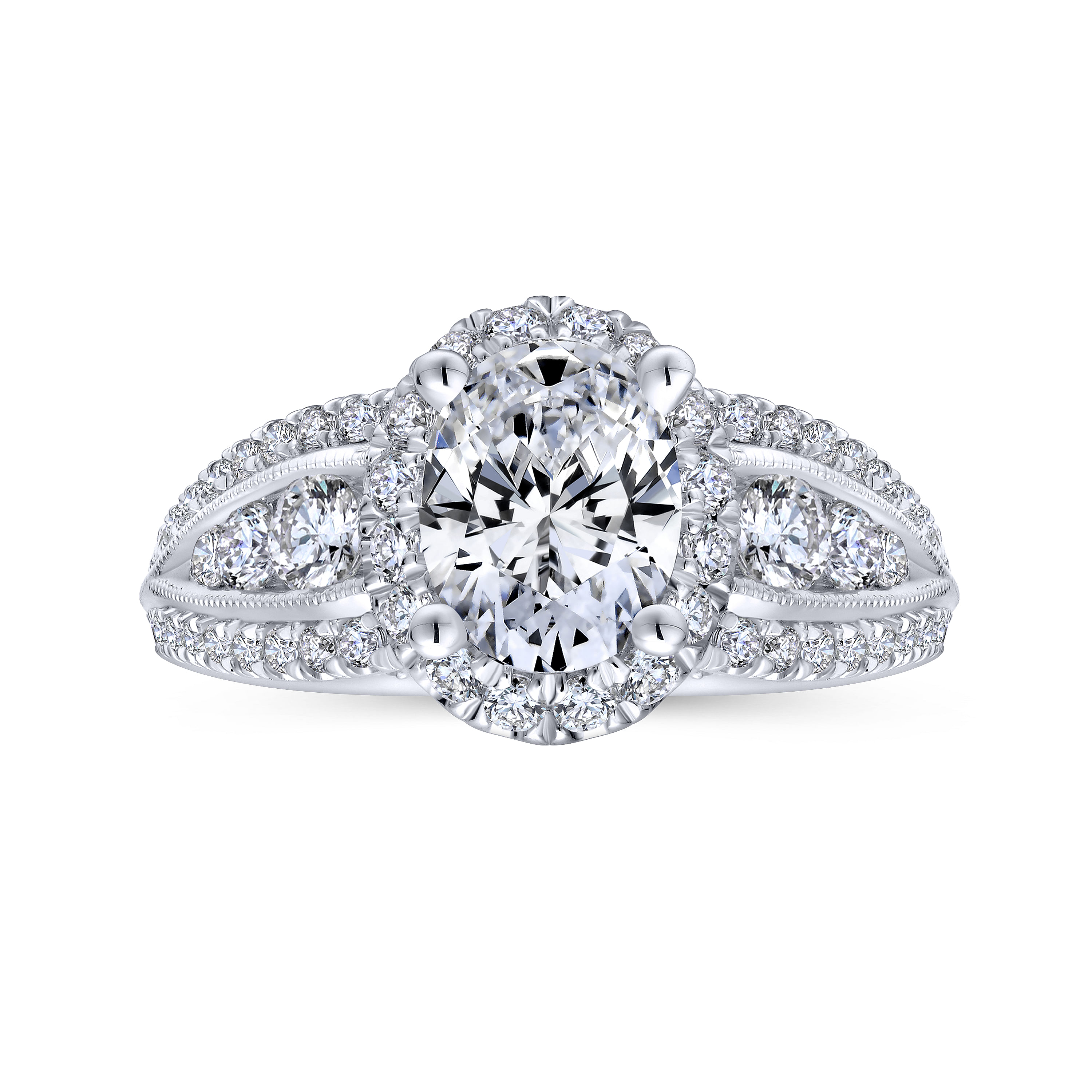 14K White Gold Oval Halo Diamond Channel Set Engagement Ring