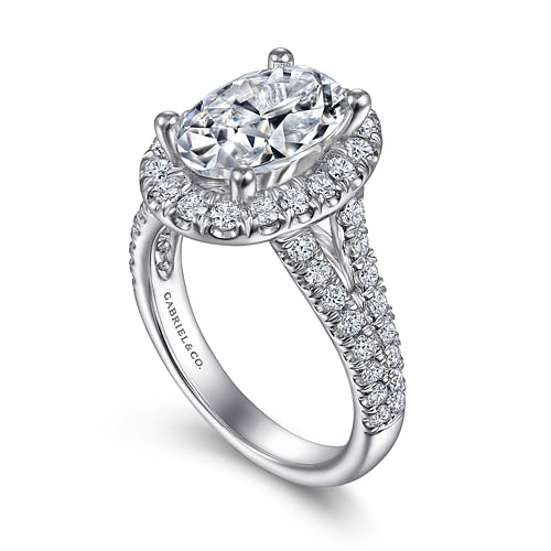 14K White Gold Oval Halo Diamond Engagement Ring