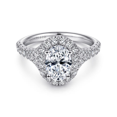 14K White Gold Oval Halo Diamond Engagement Ring