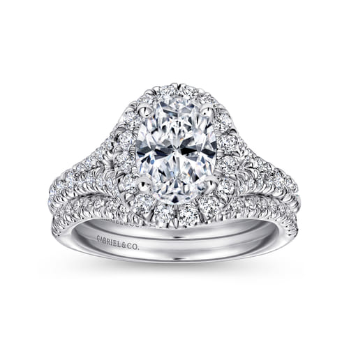 14K White Gold Oval Halo Diamond Engagement Ring