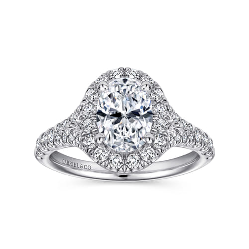 14K White Gold Oval Halo Diamond Engagement Ring