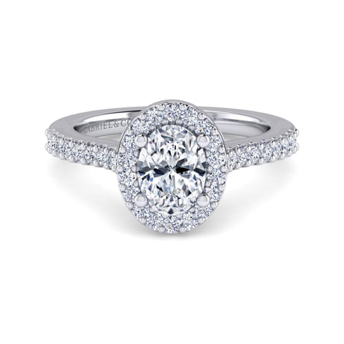 14K White Gold Oval Halo Diamond Engagement Ring