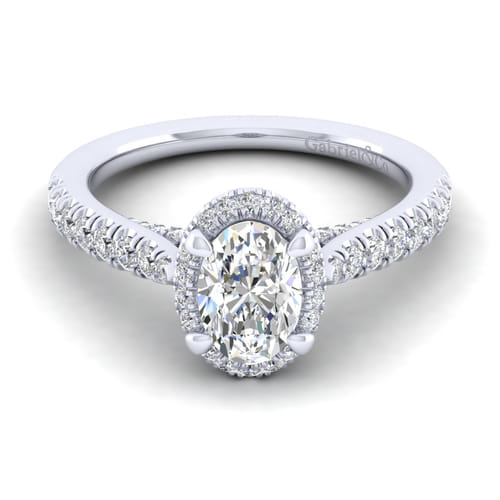 14K White Gold Oval Halo Diamond Engagement Ring