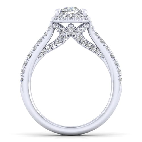 14K White Gold Oval Halo Diamond Engagement Ring