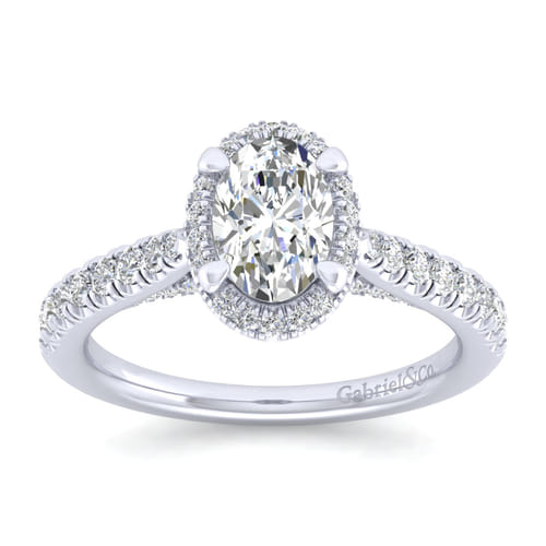 14K White Gold Oval Halo Diamond Engagement Ring