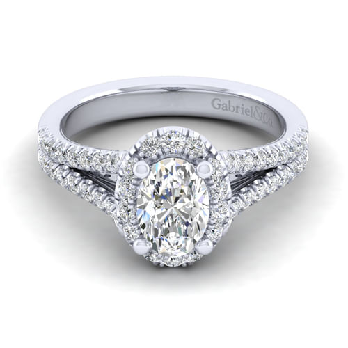 14K White Gold Oval Halo Diamond Engagement Ring