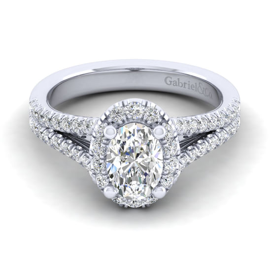 Gabriel - 14K White Gold Oval Halo Diamond Engagement Ring
