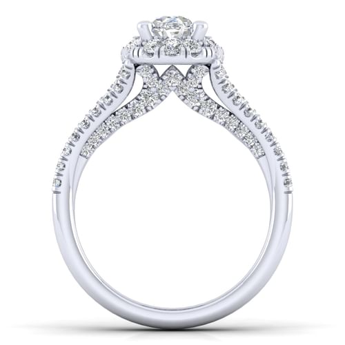 14K White Gold Oval Halo Diamond Engagement Ring