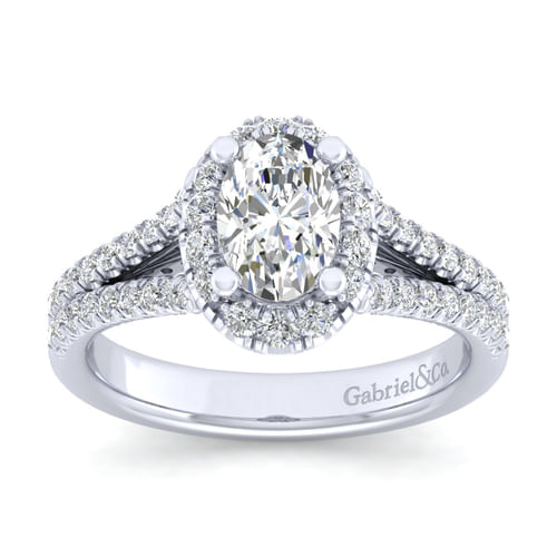 14K White Gold Oval Halo Diamond Engagement Ring