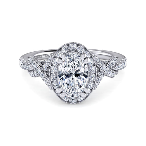 14K White Gold Oval Halo Diamond Engagement Ring