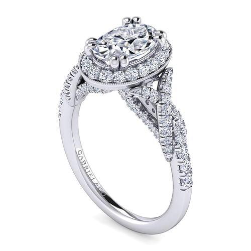 14K White Gold Oval Halo Diamond Engagement Ring