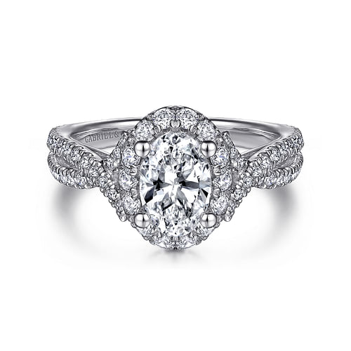 14K White Gold Oval Halo Diamond Engagement Ring