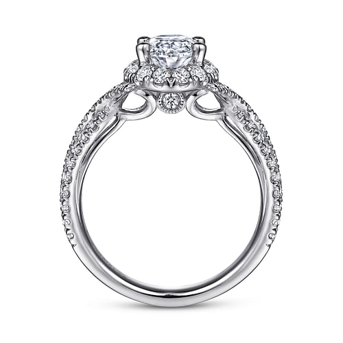 14K White Gold Oval Halo Diamond Engagement Ring