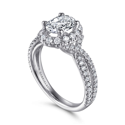 14K White Gold Oval Halo Diamond Engagement Ring