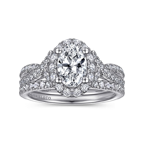 14K White Gold Oval Halo Diamond Engagement Ring